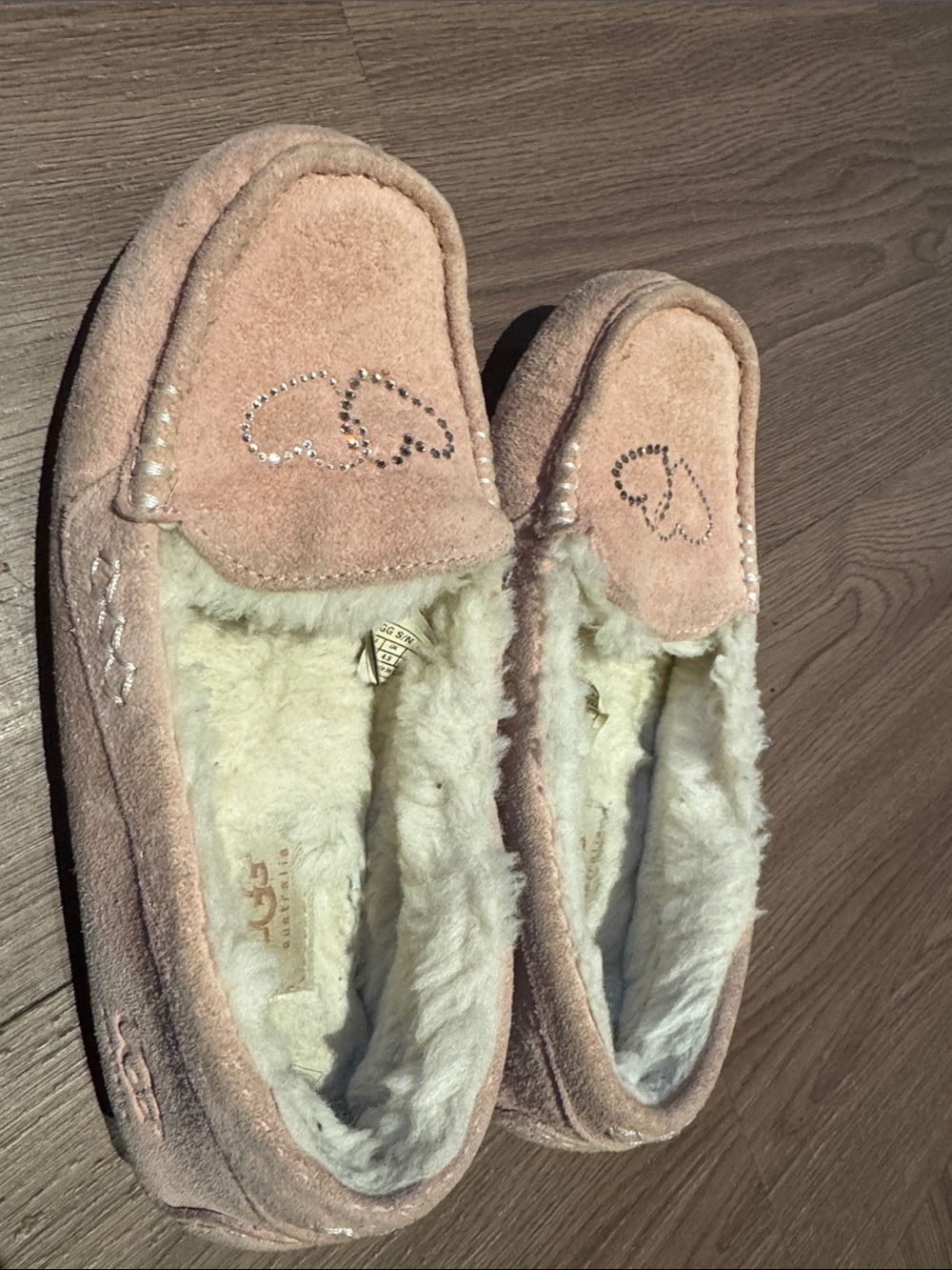 UGG Women's Blush Pink Suede Shearling Moccasin Slippers